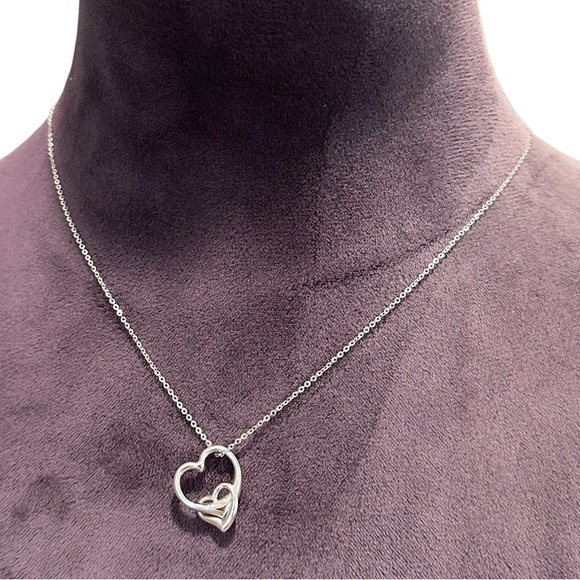 18” 14K White Gold Necklace and Double Heart Charm - Picture 2 of 11